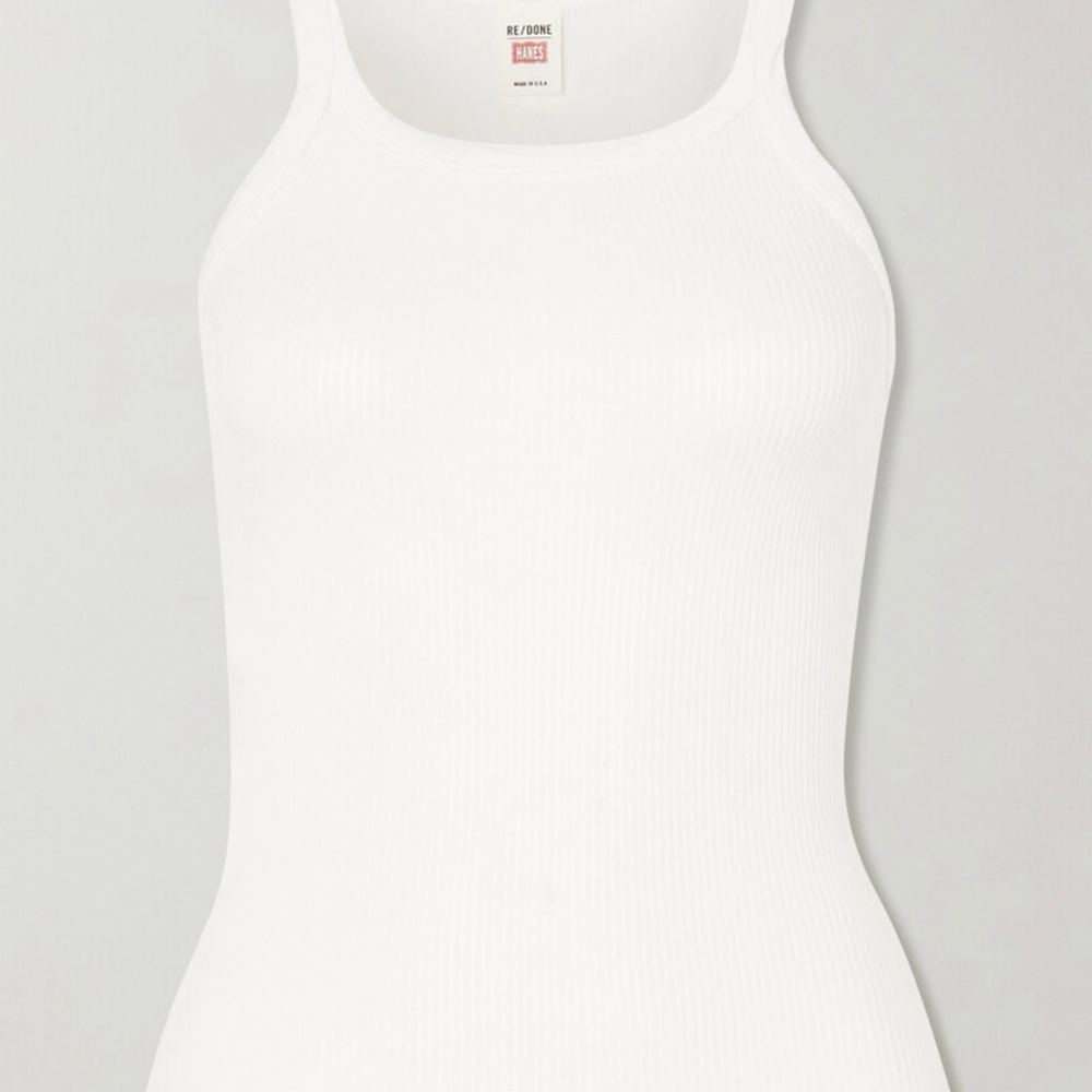 Re/Done White Ribbed Tank Top